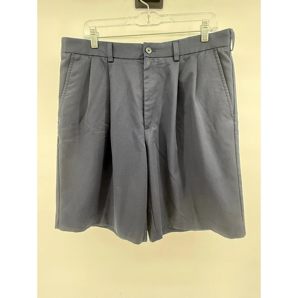 IZOD‎ Mens Navy Blue Pleated Casual Shorts Size 34 Golf Outdoor Dadcore Basic